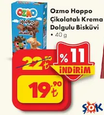 ŞÖLEN OZMO HOPPO ÇİKOLATALI KREMA DOLGULU BİSKÜVİ 40 G